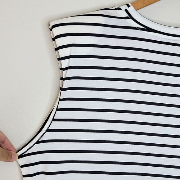CUPSHE Black White Horizontal Striped Sleeveless Tank Top size L Shoulder Pads - Picture 7 of 14